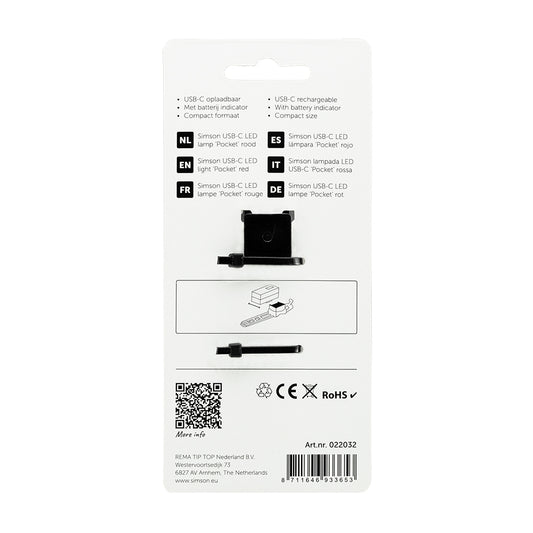 Simson 022032 USB-C LED lamp 'Pocket' rood