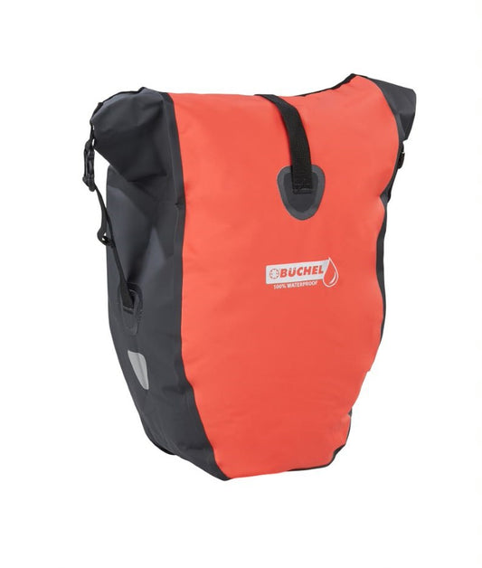 Büchel tas voor bagagedrager zwart/rood 100% waterdicht met schouderband