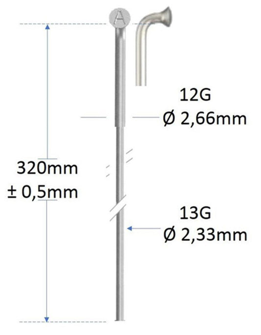 Roveba 'spaak-op-maat' Alpina spaak 13 rvs E-Bike kop-12 extra strong - per stuk