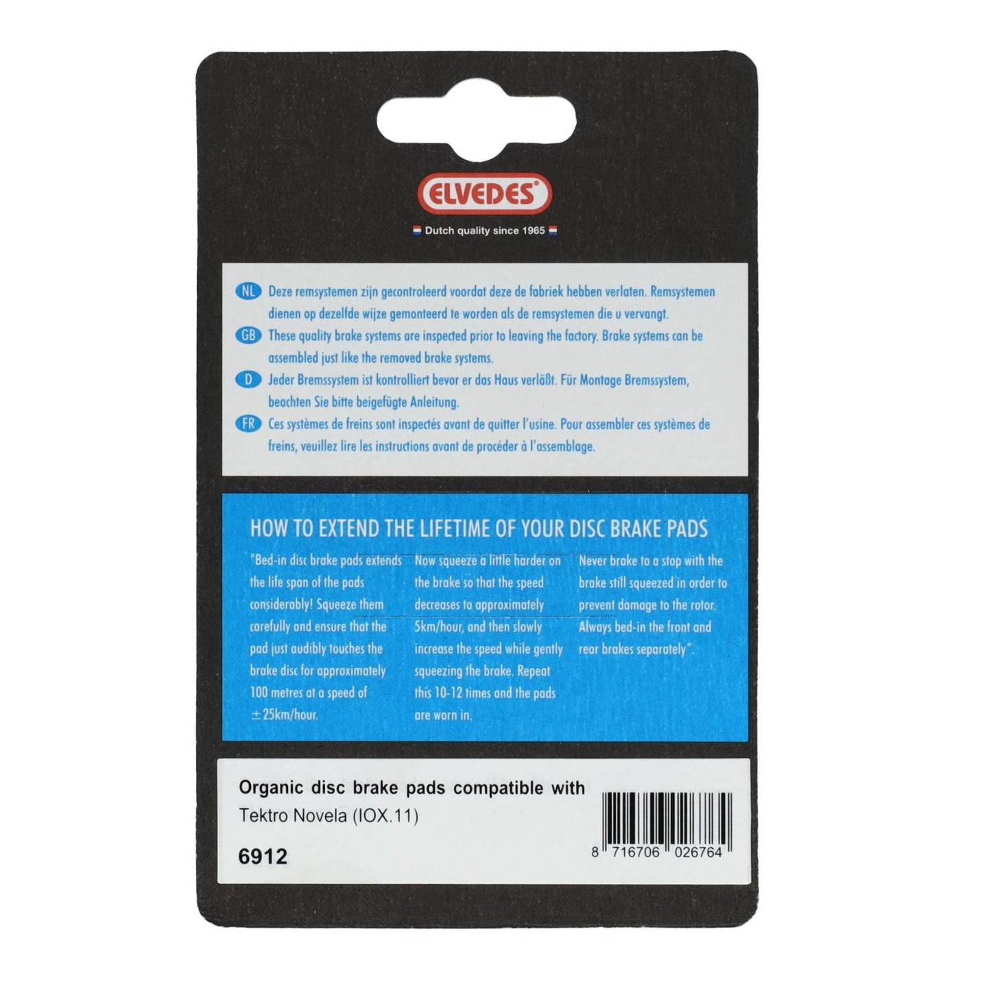 Elvedes 6912 disc brake pad compatible Tektro Novela (IOX.11)
