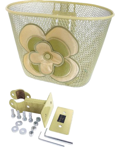 Basil 30087 Jasmin kinderfietsmand vast 16"-24" met grote satijnen bloem cotton/green