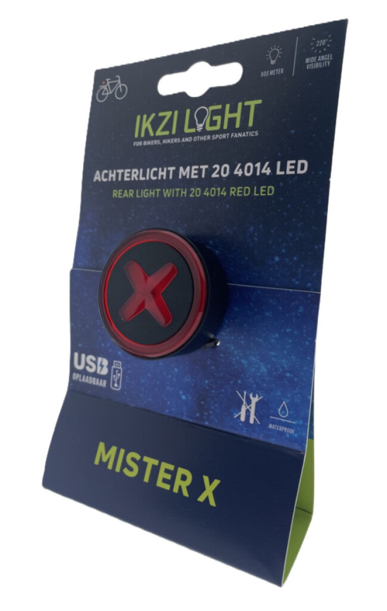 IkziLight achterlicht Mr X met 4014 led USB-oplaadbaar