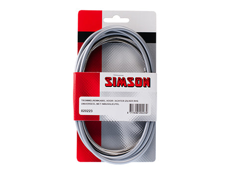 Simson 020223 trommelremkabelset voor/achter universeel met inbussleutel zilver RVS