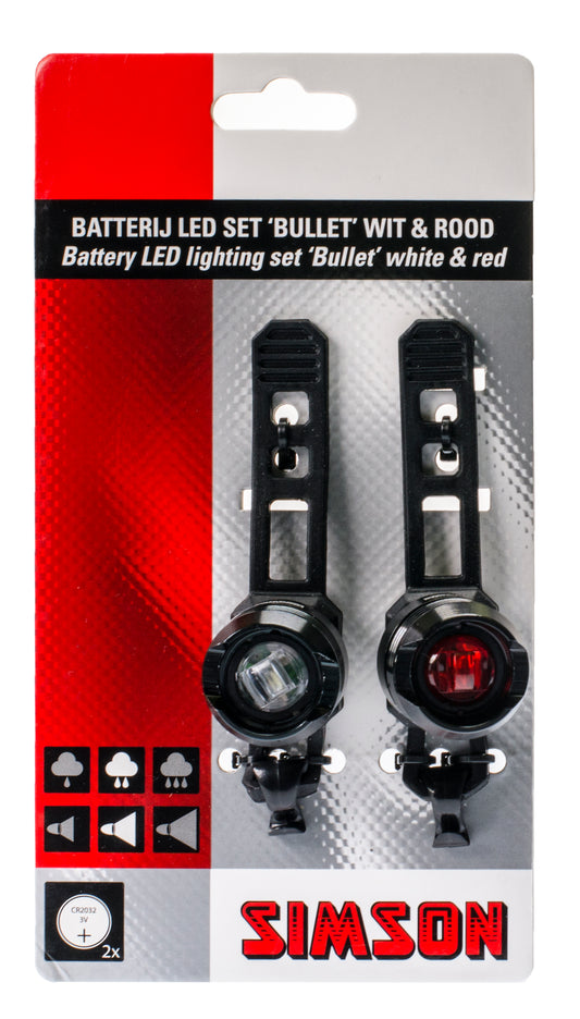 Simson 022009 batterij LED set "Bullet" 1 LED 2,5 LUX / 1,5 LUX