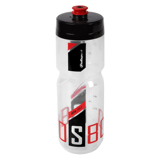 Polisport bidon 800 ml. transparant zwart/rood