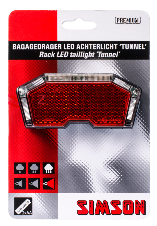 Simson 022021 batterij bagagedrager achterlicht "Tunnel" 3 LED auto/on/off