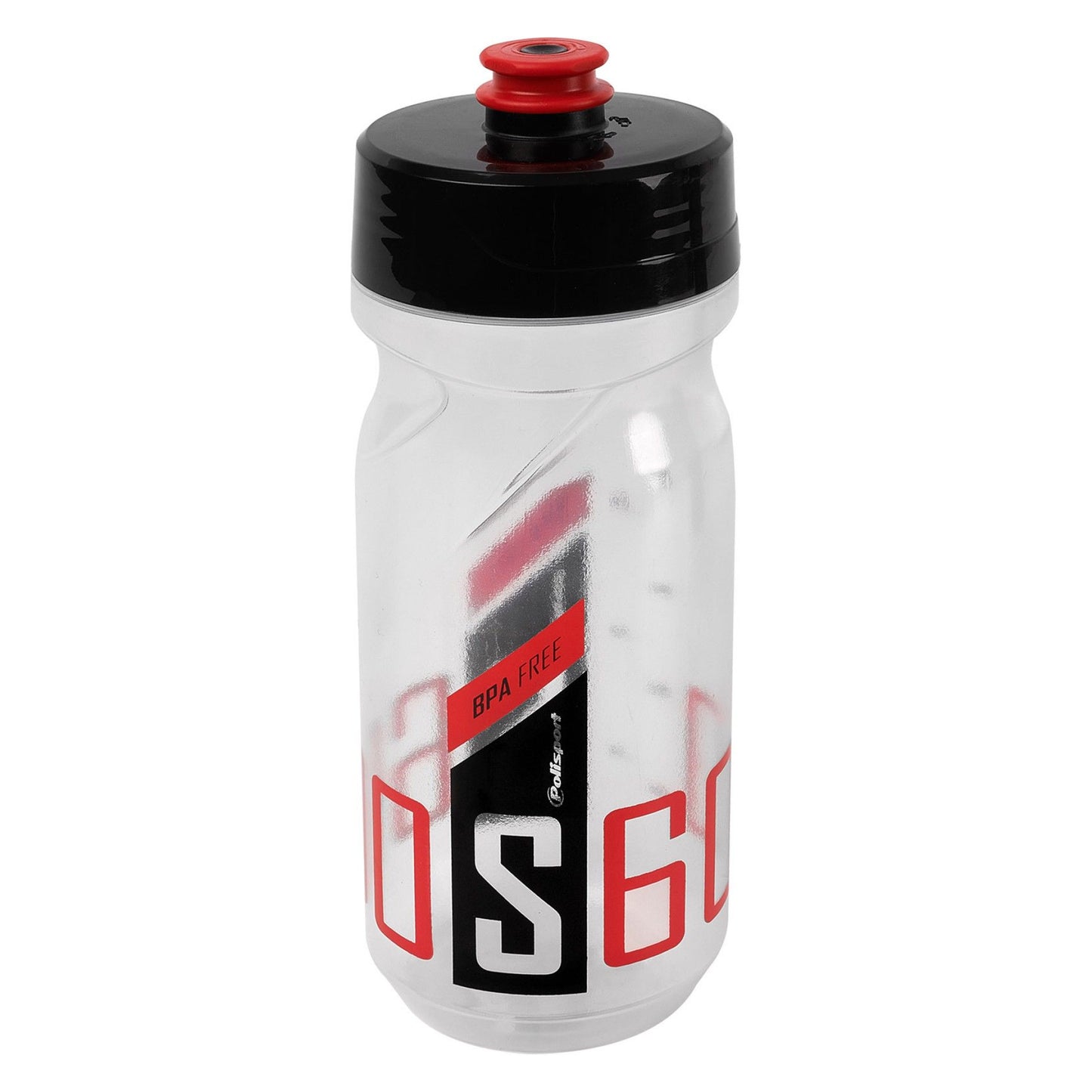Polisport bidon 600 ml. transparant zwart/rood