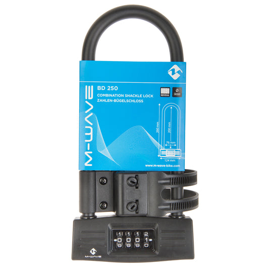 M-Wave beugelslot met code en houder 124 mm. x 260 mm. zwart