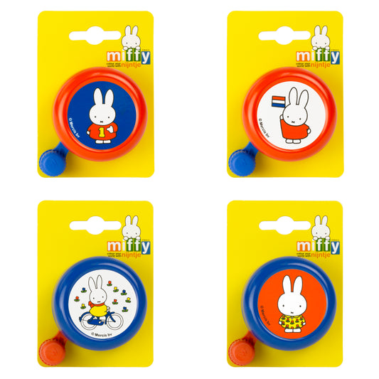 Widek Nijntje fietsbel assortiment oranje en blauw met 4 verschillende stickers op kaart