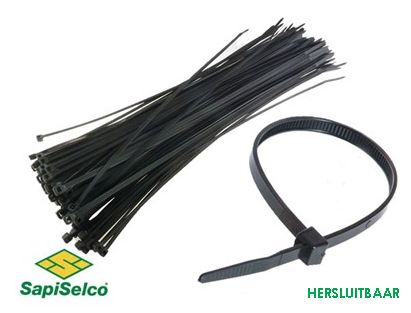 SapiSelco kabelbinder/tyrap 280x3.5mm. zwart hersluitbaar (100)