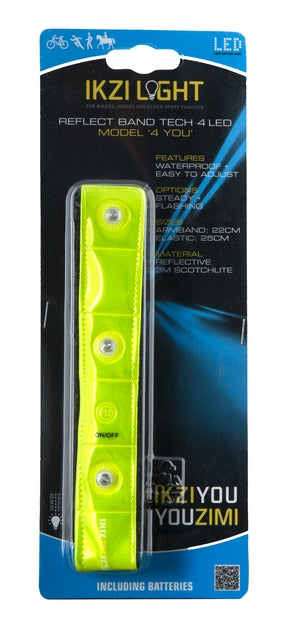 IkziLight armband 4 Tech LED wit 4 You reflectie geel en klittenband