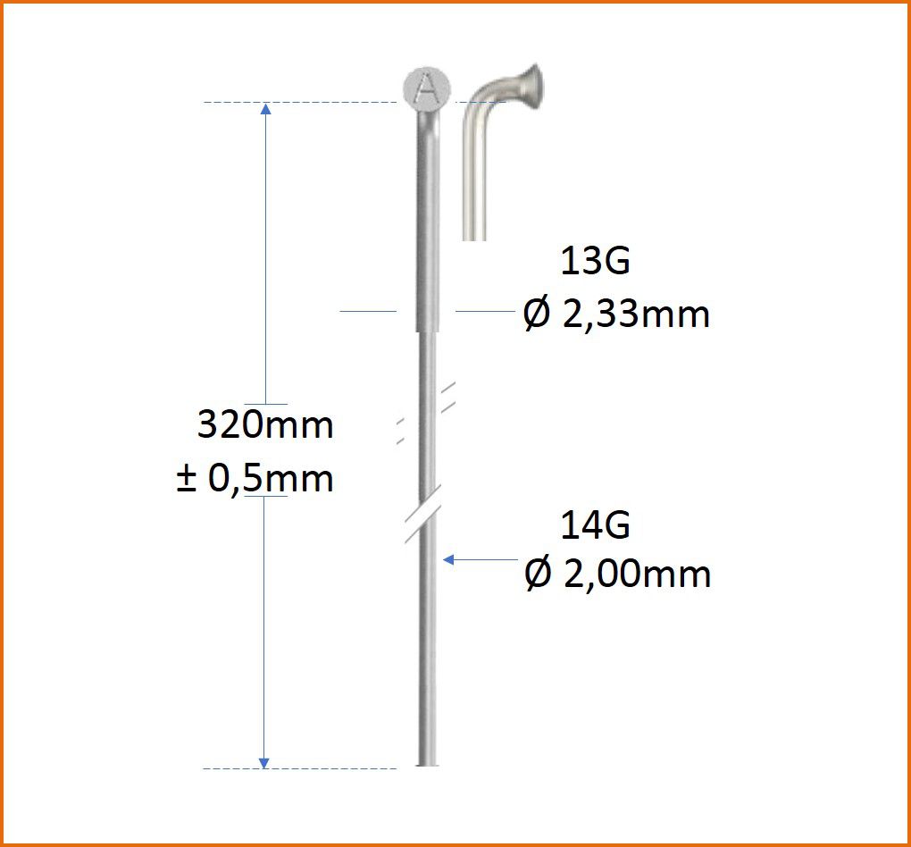 Roveba 'spaak-op-maat' Alpina spaak 14 rvs met kop 13 - per stuk