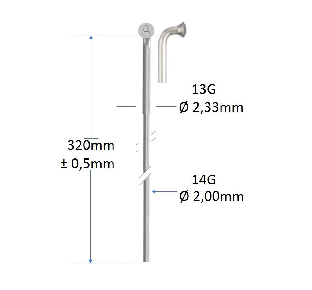 Roveba 'spaak-op-maat' Alpina spaak 14 rvs met kop 13 - per stuk