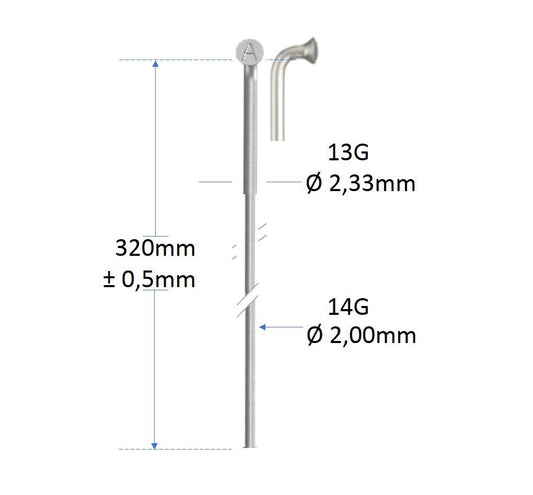 Roveba 'spaak-op-maat' Alpina spaak 14 rvs met kop 13 - per stuk