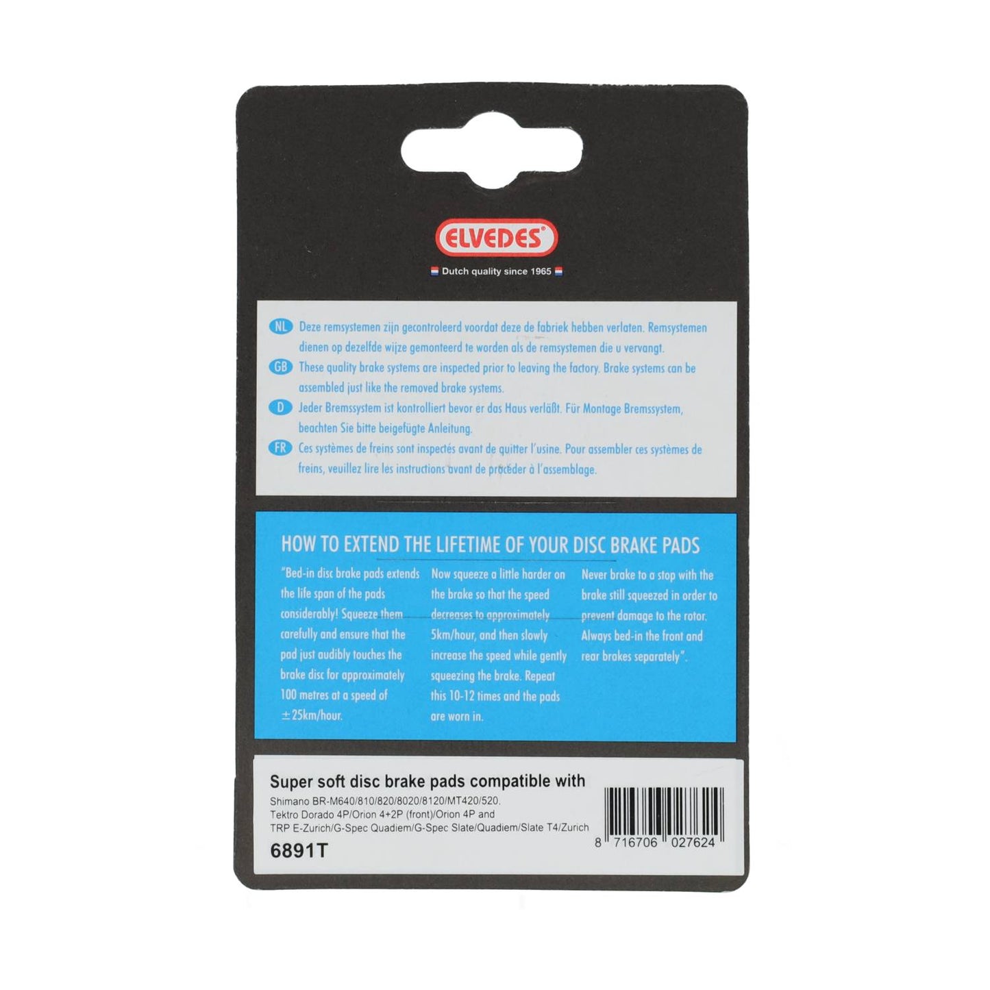 Elvedes 6891T disc brake pad soft compatible Shimano