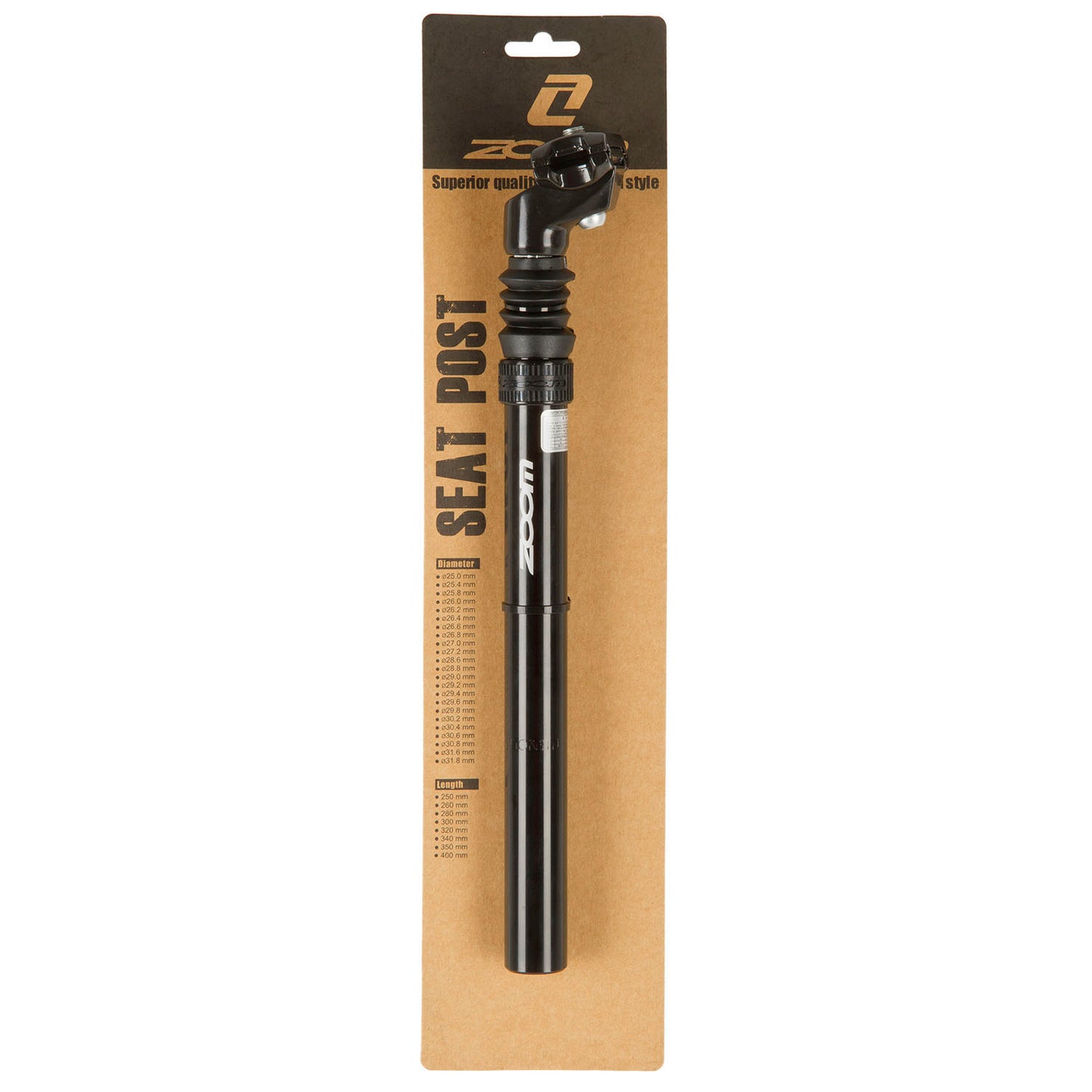 Zoom zadelpen ATB 25.4 alu. zwart verend 350 mm.