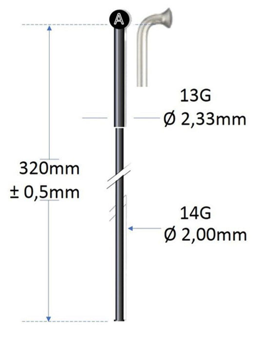 Roveba 'spaak-op-maat' Alpina spaak 14 rvs zwart met kop 13 - per stuk