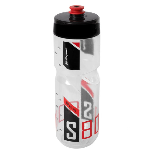 Polisport bidon 800 ml. transparant zwart/rood