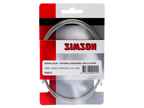 Simson 020215 derailleur/versnellingskabel 2,25 mtr. Shim./Sram/Suntour/S.A. linea RVS
