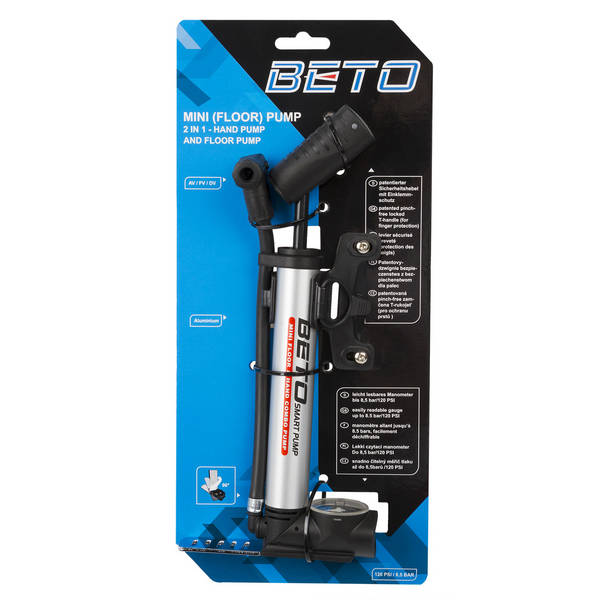 Beto mini pomp met manometer alu. zilver/zwart