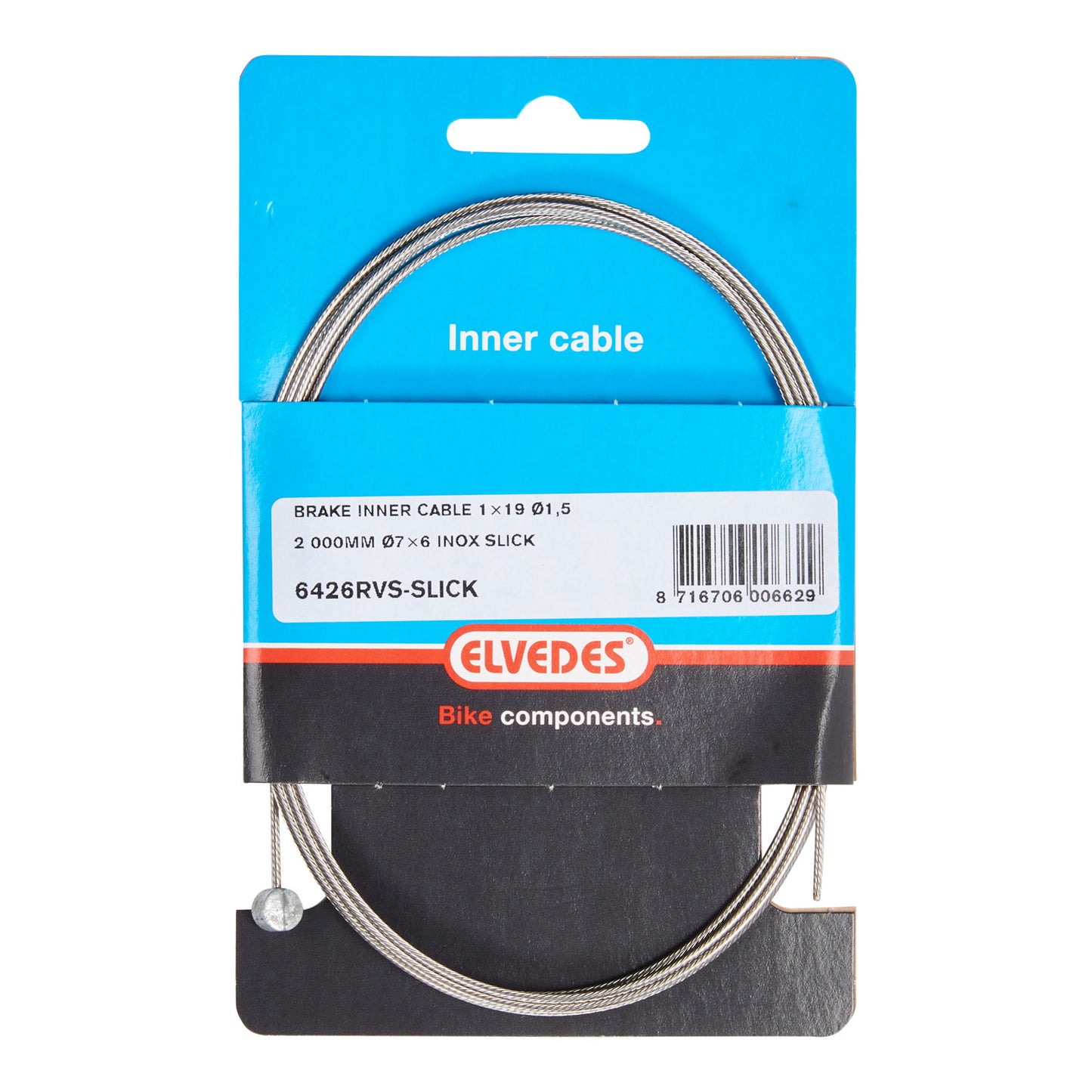 Elvedes 6426RVS-SLICK rem binnenkabel 2.00 mtr. tonnippel extra glad 7x6