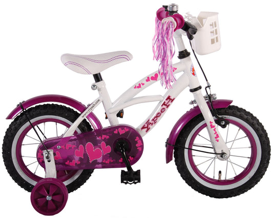 Volare kinderfiets 12" Heart Cruiser wit/paars