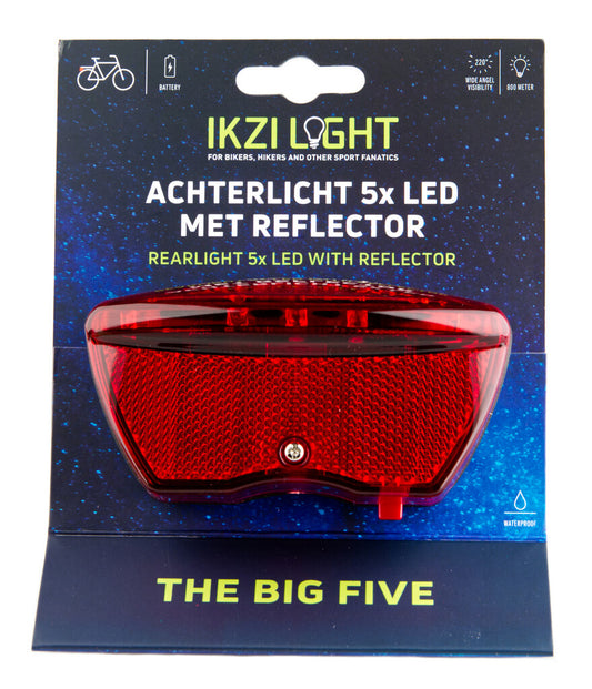 IkziLight achterlicht op drager reflectie E4 en 8 cm. fit 5 Tech LED rood - kaart