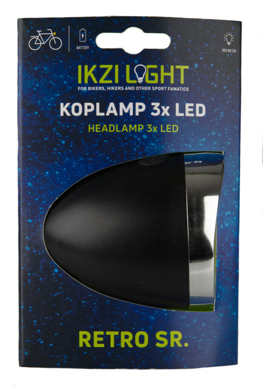 IkziLight koplamp Retro zwart 3 led + batterijen