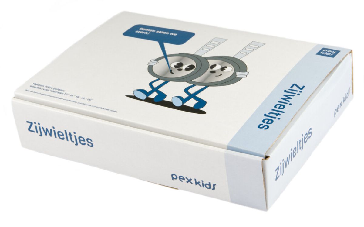 PexKids zijwielen 12"-20" in doos metaal + hoeksteun