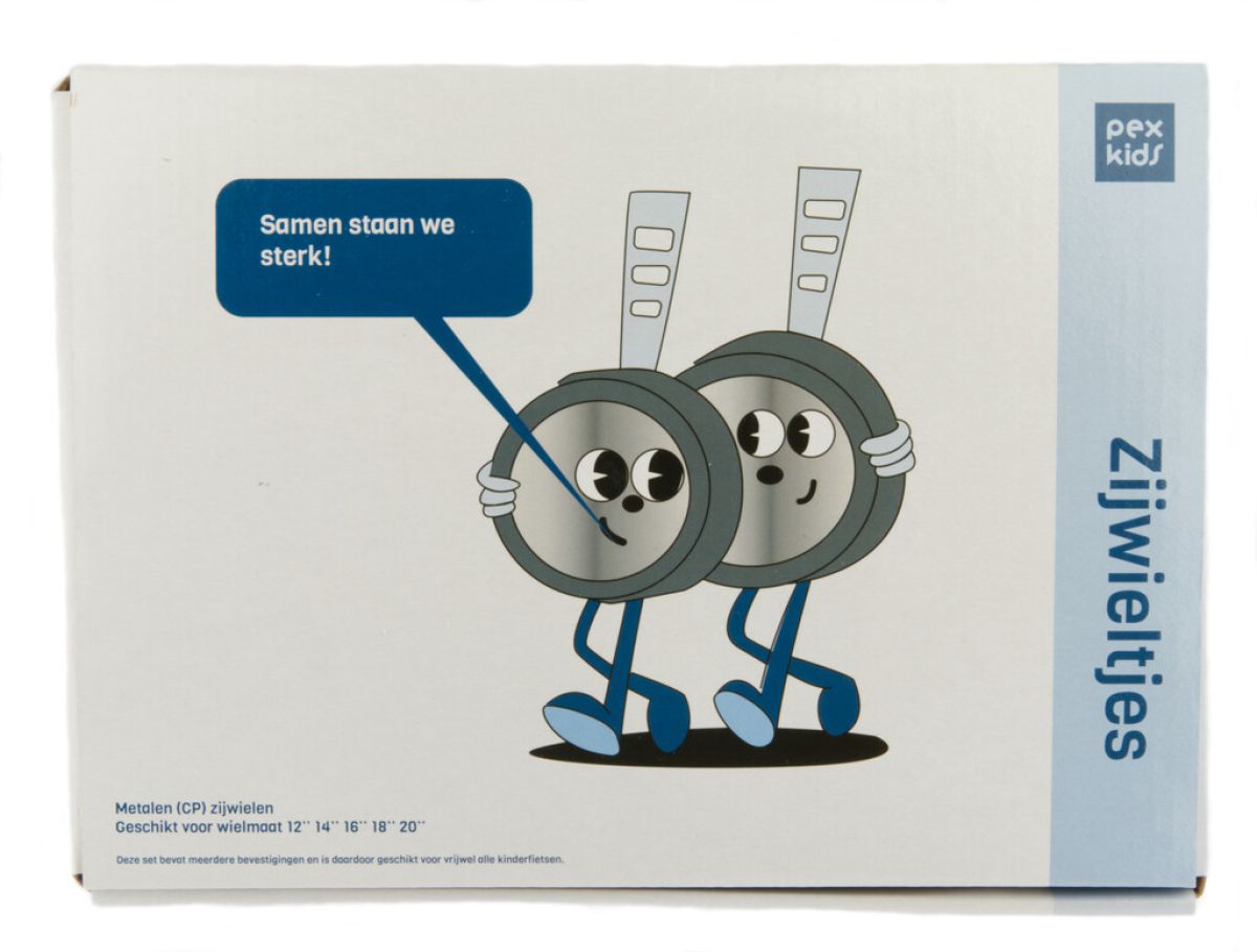 PexKids zijwielen 12"-20" in doos metaal + hoeksteun