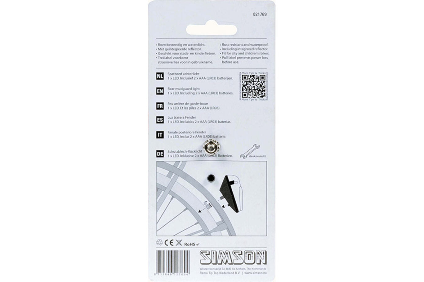 Simson 021769 spatbord 1 LED achterlicht incl. batterijen