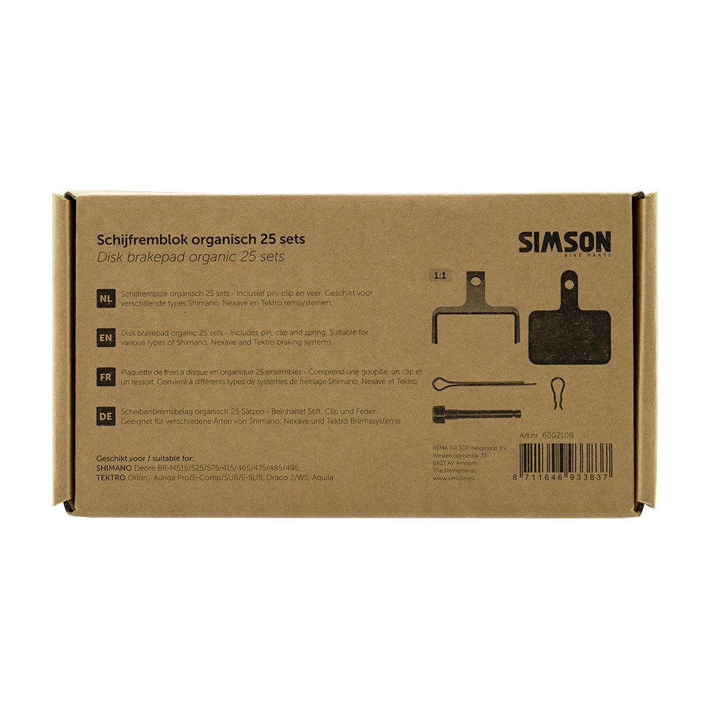 Simson 600210B bulk schijfremblokken organisch  (Box, 25 sets)