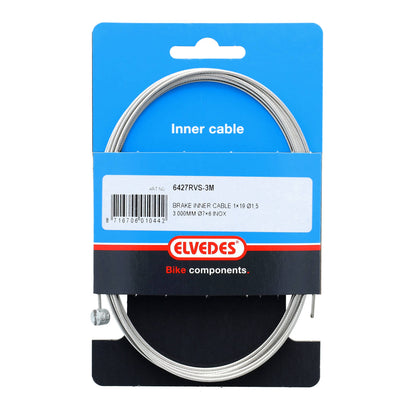 Elvedes 6427RVS-3M rem binnenkabel 3000 mm. 1x19 draad RVS Ø1,5 mm. met t-nippel Ø7x6 mm.