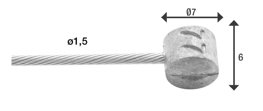 Elvedes 6427RVS-3M rem binnenkabel 3000 mm. 1x19 draad RVS Ø1,5 mm. met t-nippel Ø7x6 mm.