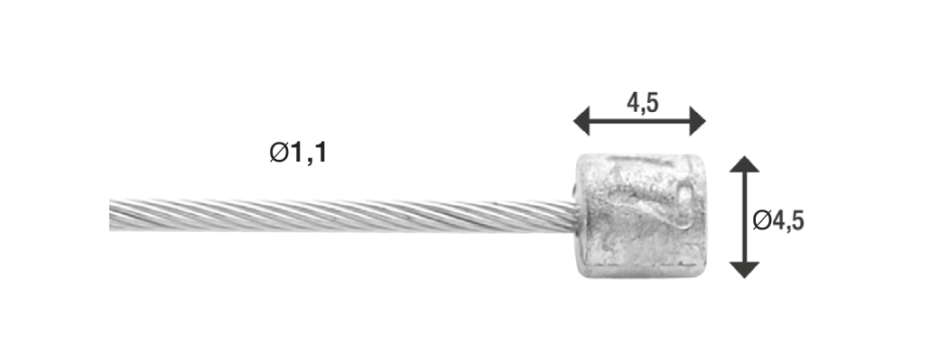 Elvedes 6472RVS-SHIM-SLICK schakel binnenkabel 2250 mm. 1x19 draads RVS slick Ø1,1mm. met n-nippel Ø4,5x4,5