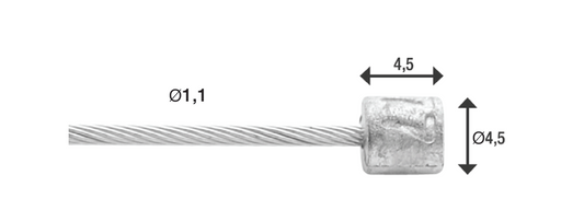 Elvedes 6472RVS-SHIM-SLICK schakel binnenkabel 2250 mm. 1x19 draads RVS slick Ø1,1mm. met n-nippel Ø4,5x4,5