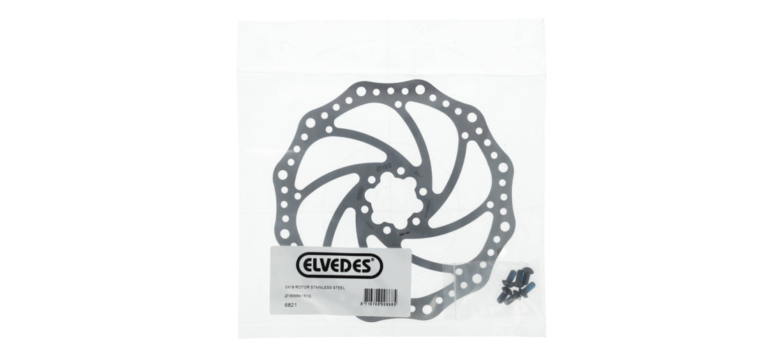 Elvedes 6821 SX18 Rotor 180 mm. stainless + 6 boutjes