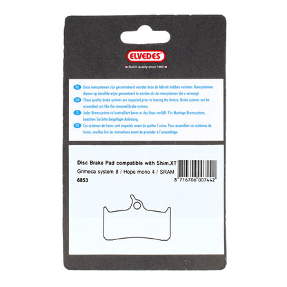 Elvedes 6853 disc brake pad compatible with Shimano XT Grimeca system 8 / Hope Mono 4 Sram