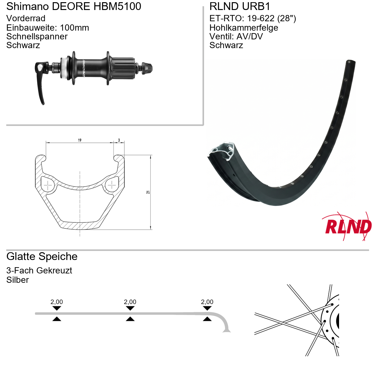 Roland voorwiel 19-622 28" zwart schijfrem Centerlock QR URB1 Shimano Deore HB-M5100