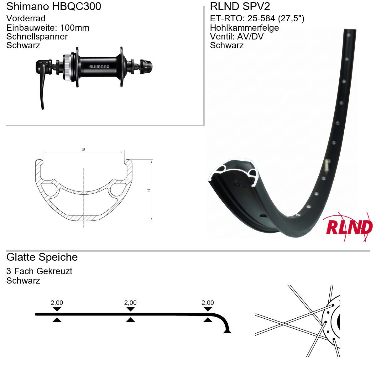Roland voorwiel 25-584 27.5" zwart schijfrem Centerlock QR SPV2 Shimano HB-QC300