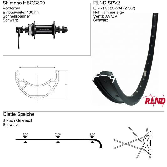 Roland voorwiel 25-584 27.5" zwart schijfrem Centerlock QR SPV2 Shimano HB-QC300