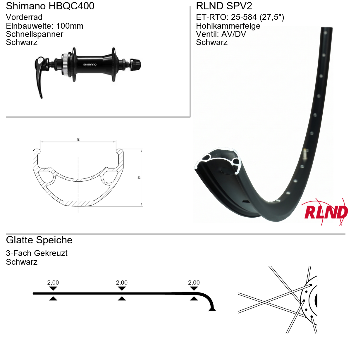 Roland Voorwiel 25-584 27.5" zwart schijfrem Centerlock QR SPV2 Shimano HB-QC400