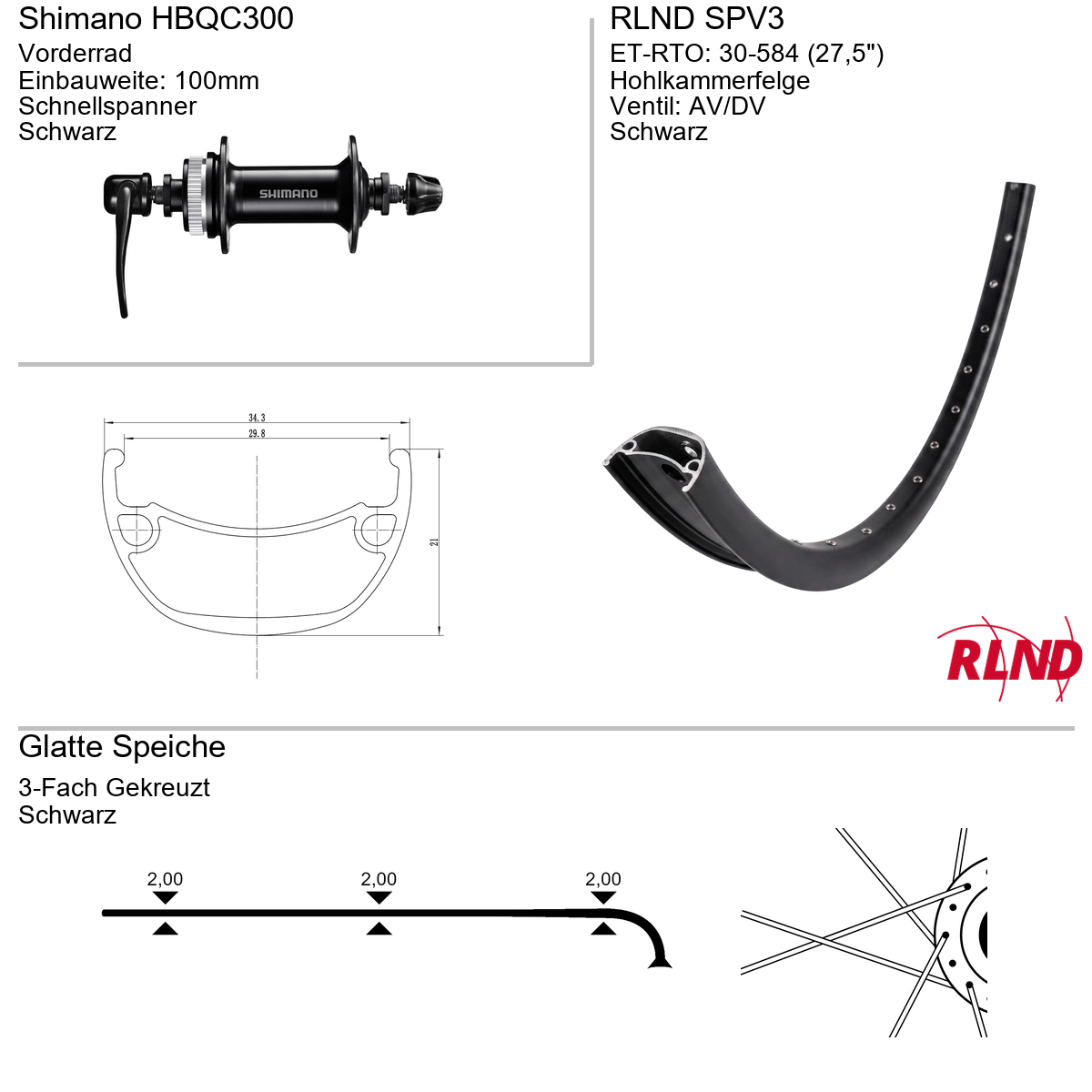 Roland voorwiel 30-584 27.5" zwart schijfrem Centerlock QR SPV3 Shimano HB-QC300
