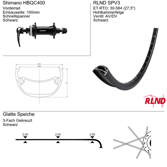 Roland voorwiel 30-584 27.5" zwart schijfrem Centerlock QR SPV3 Shimano HB-QC400
