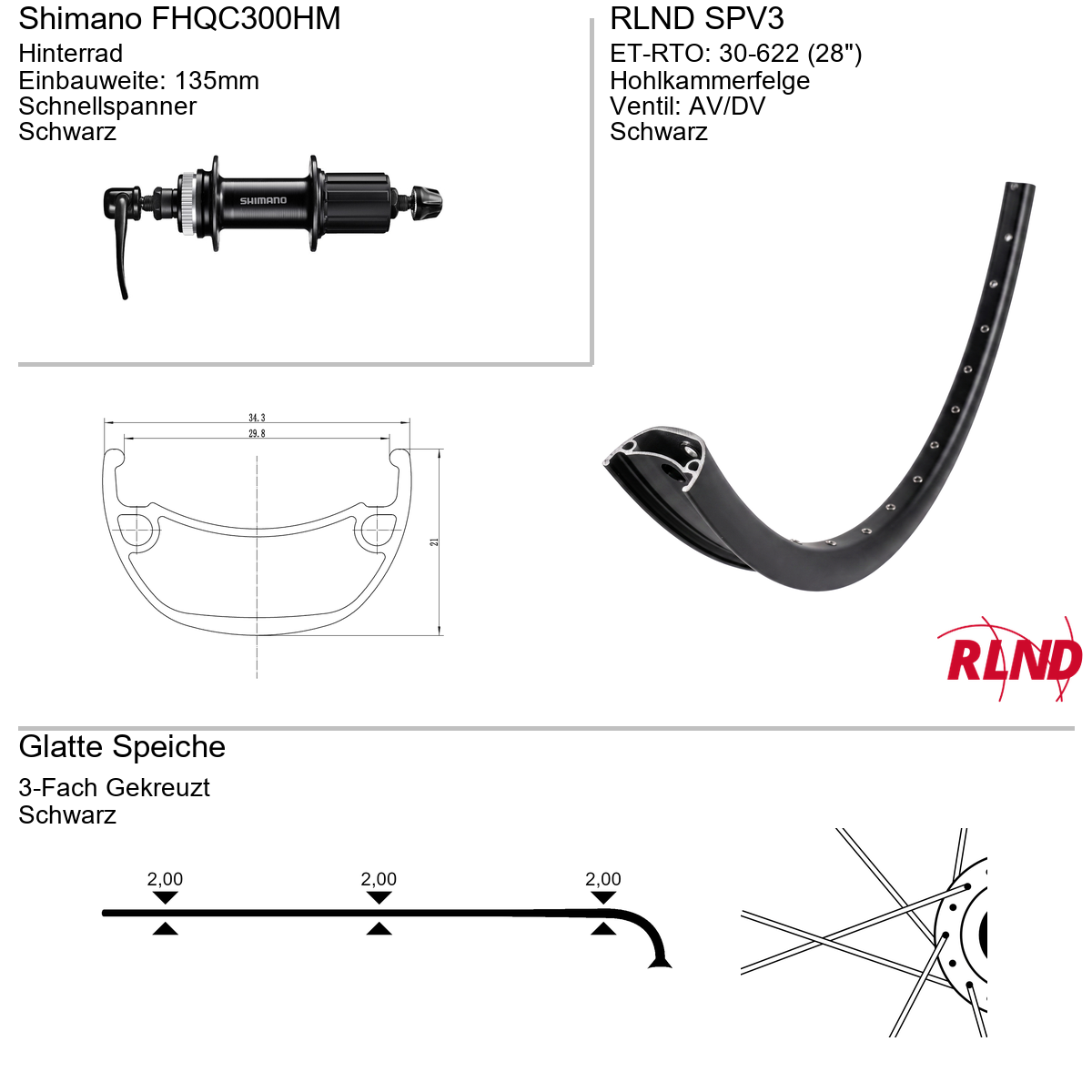 Roland achterwiel 30-622 28" zwart cassette 8/9/10v schijfrem Centerlock QR SPV3 Shimano FH-QC300-HM