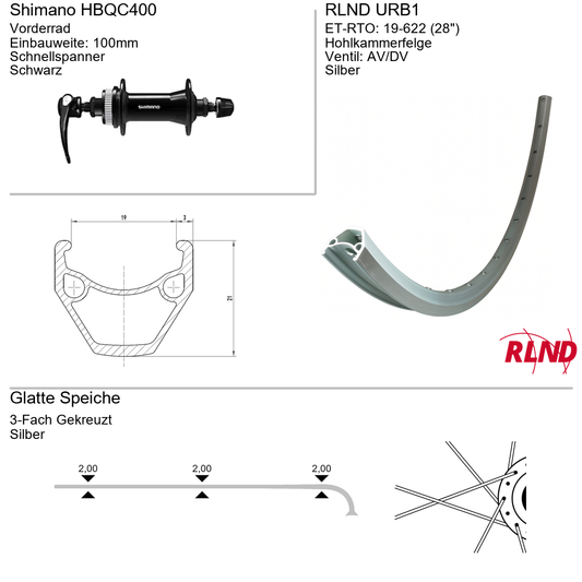 Roland voorwiel 19-622 28" zilver schijfrem Centerlock QR URB1 Shimano HB-QC400
