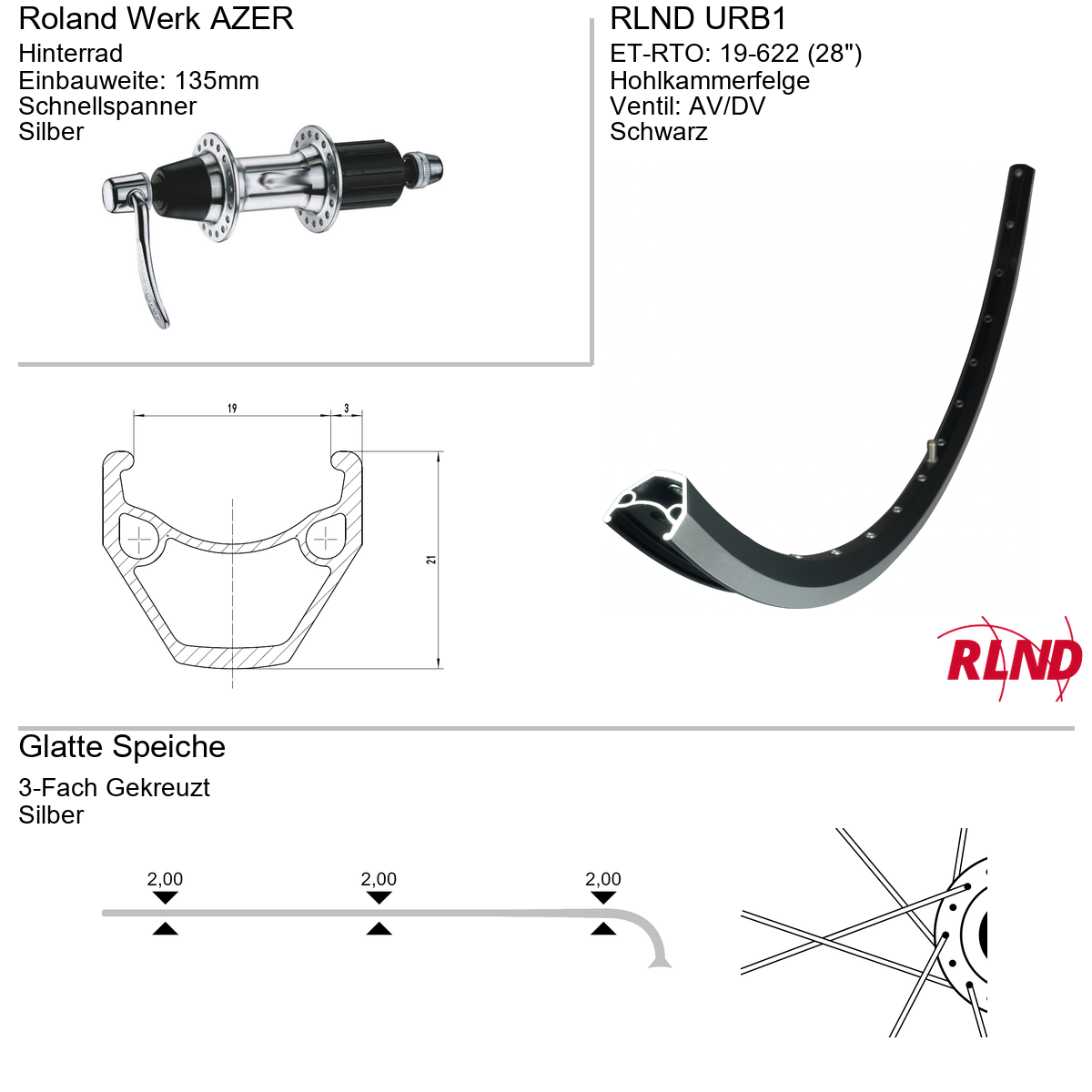 Roland achterwiel 19-622 28" zwart cassette 8/9/10v velgrem  QR URB1 AZER