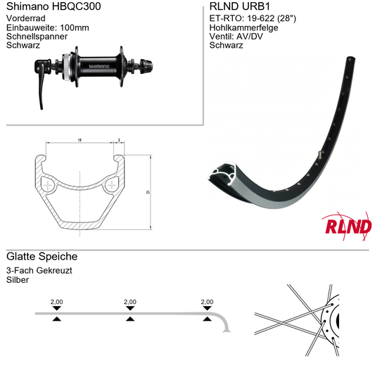 Roland voorwiel 19-622 28" zwart schijfrem Centerlock QR URB1 Shimano HB-QC300