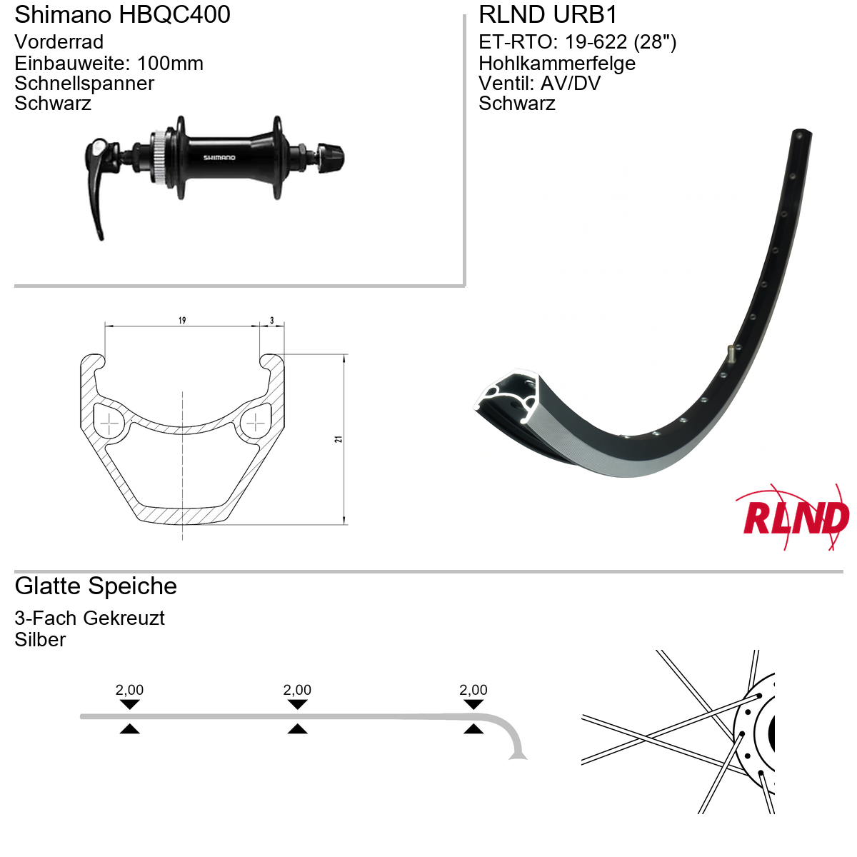 Roland voorwiel 19-622 28" zwart schijfrem Centerlock QR URB1 Shimano HB-QC400