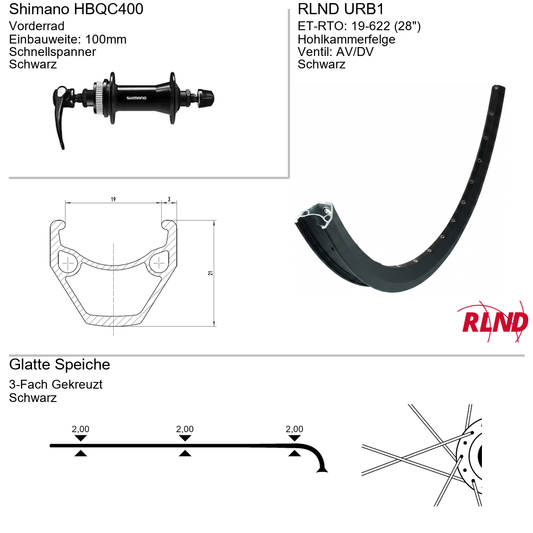 Roland voorwiel 19-622 28" zwart schijfrem Centerlock QR URB1 Shimano HB-QC400